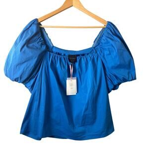 NWT Alex Marie Top Womens XXL Royal Blue Puff Sleeve Off Shoulder Peasant Boho